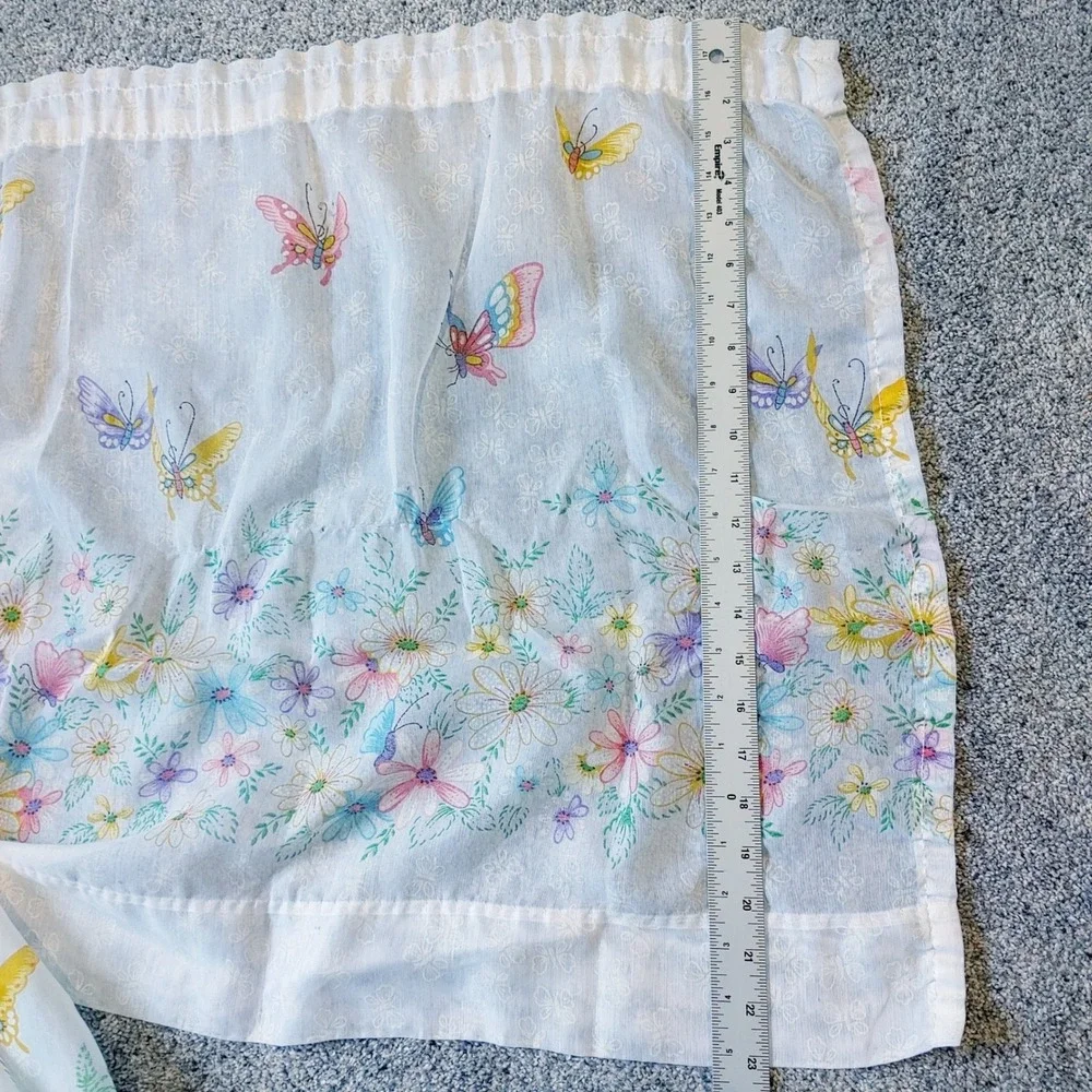 Vtg Whimsical White Sheer Floral Butterfly Curtain 2 Valance 2 Panels Pastel